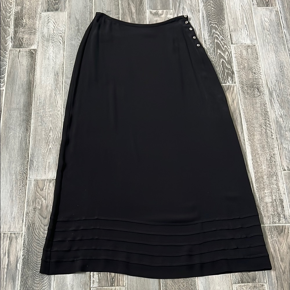 A/X Armani Exchange Black Silk Maxi A-Line Skirt with Side Buttons